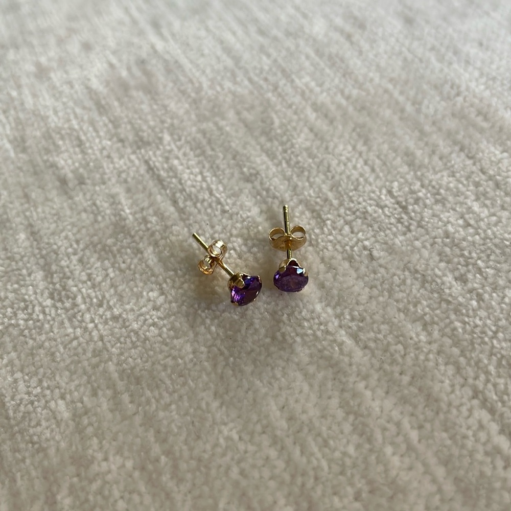 14k Gold Earrings With Purple Stone